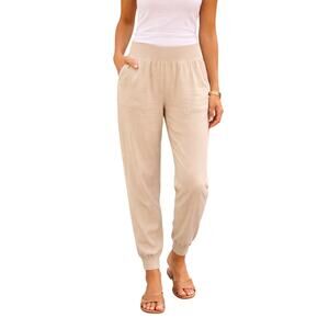 Sonoma Goods For Life Beige Pull-On Linen Blend Jogger Pants Large